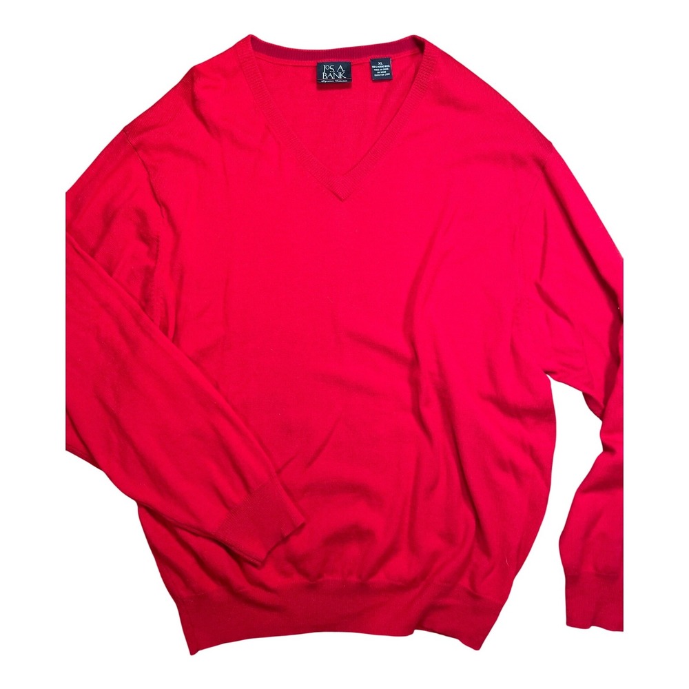Jos A Bank 100% Merino Wool Sweater Mens XL Red Long Sleeve Pullover Classic Fit